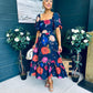 Davina Puff Sleeve Midi Dress Navy