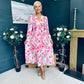 Judith Pleated Midi Dress Floral Pink