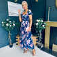 Dione Banded Midi Dress Floral Navy