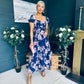Dione Banded Midi Dress Floral Navy