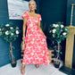 Dione Banded Midi Dress Coral
