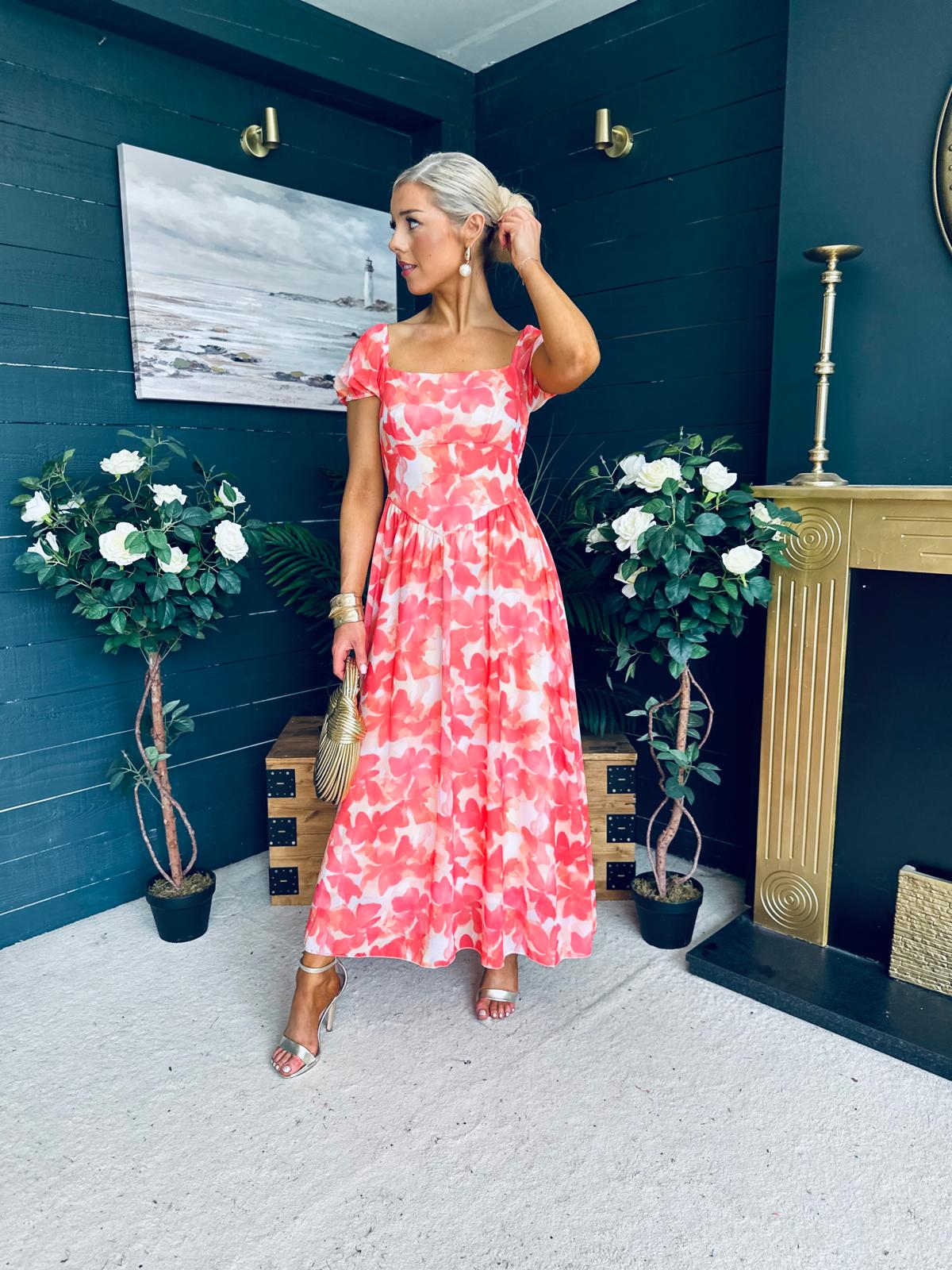 Dione Banded Midi Dress Coral