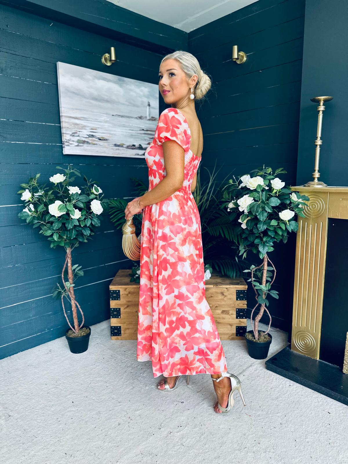 Dione Banded Midi Dress Coral