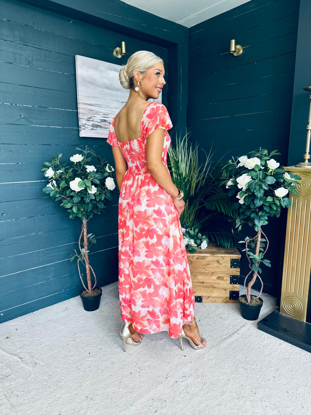Dione Banded Midi Dress Coral