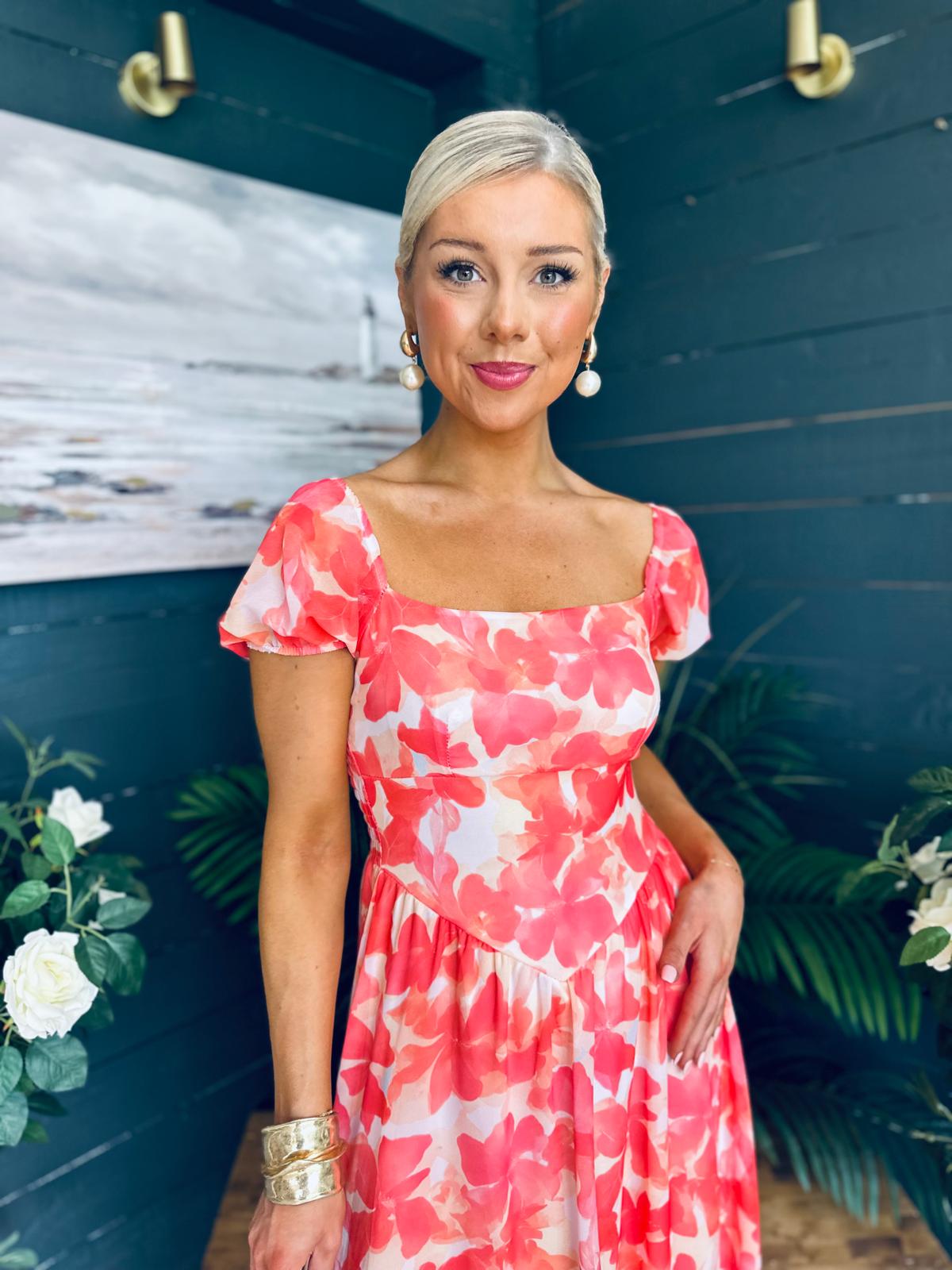 Dione Banded Midi Dress Coral