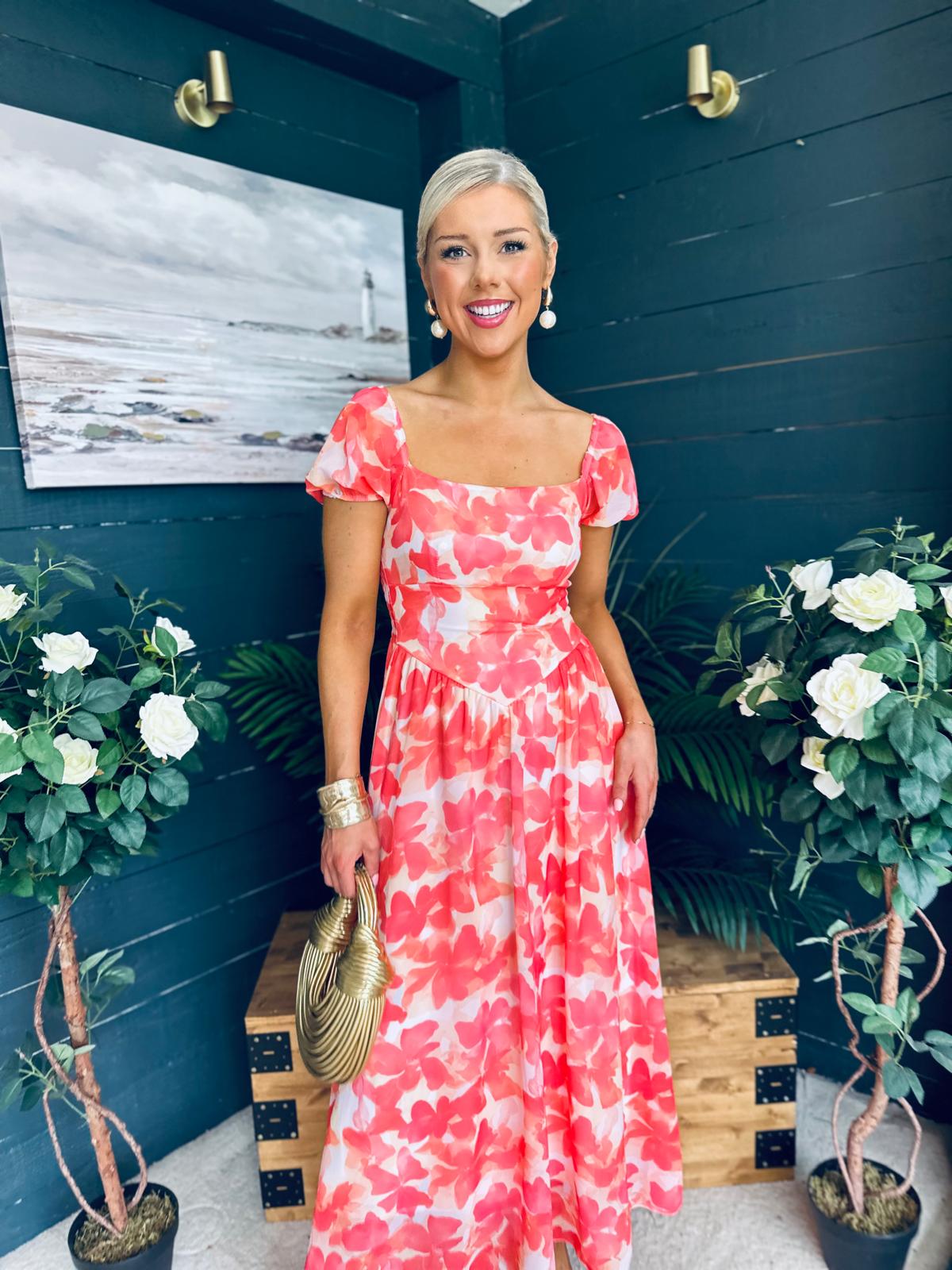 Dione Banded Midi Dress Coral