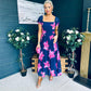 Dione Banded Midi Dress Floral Navy/Pink