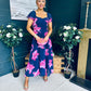 Dione Banded Midi Dress Floral Navy/Pink
