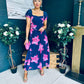 Dione Banded Midi Dress Floral Navy/Pink
