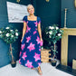 Dione Banded Midi Dress Floral Navy/Pink