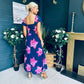 Dione Banded Midi Dress Floral Navy/Pink