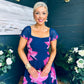 Dione Banded Midi Dress Floral Navy/Pink