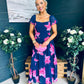 Dione Banded Midi Dress Floral Navy/Pink