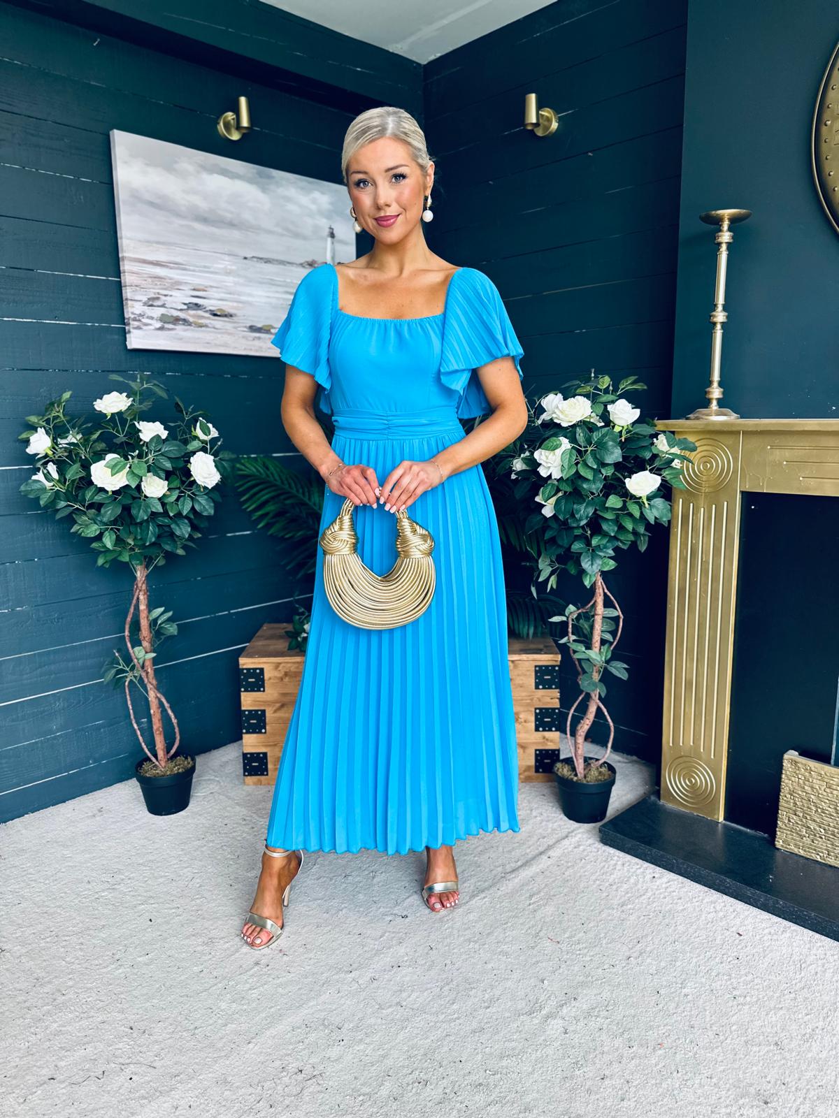 Selma Pleated Midi Dress Blue