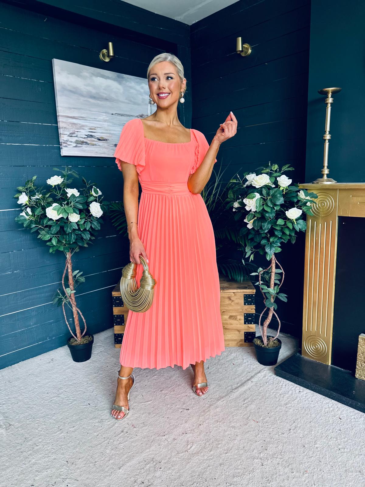 Selma Pleated Midi Dress Peach