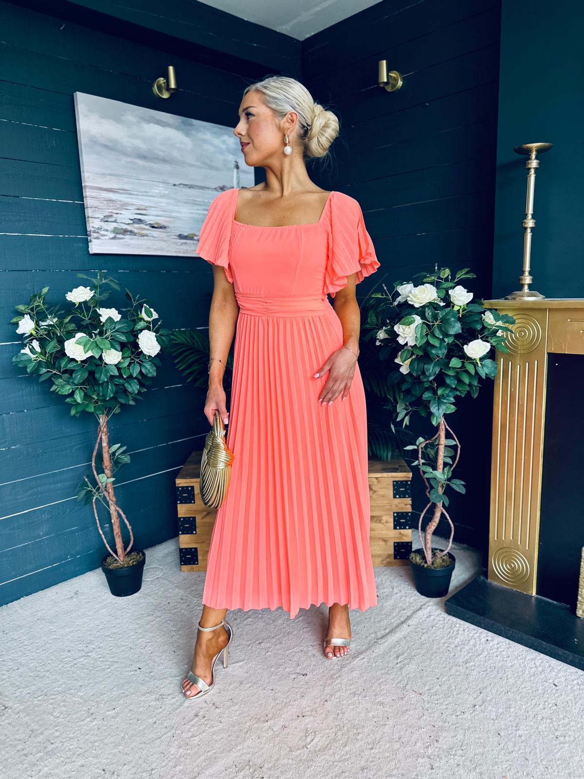 Selma Pleated Midi Dress Peach