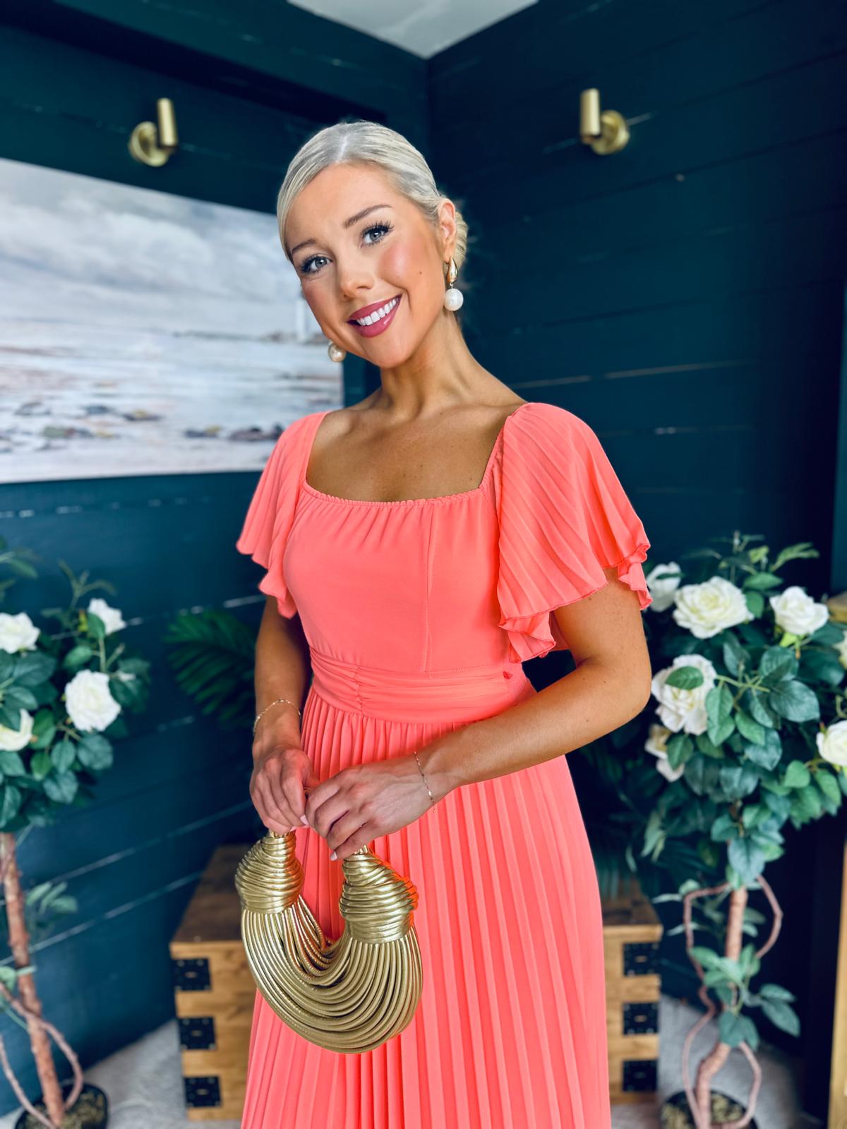 Selma Pleated Midi Dress Peach