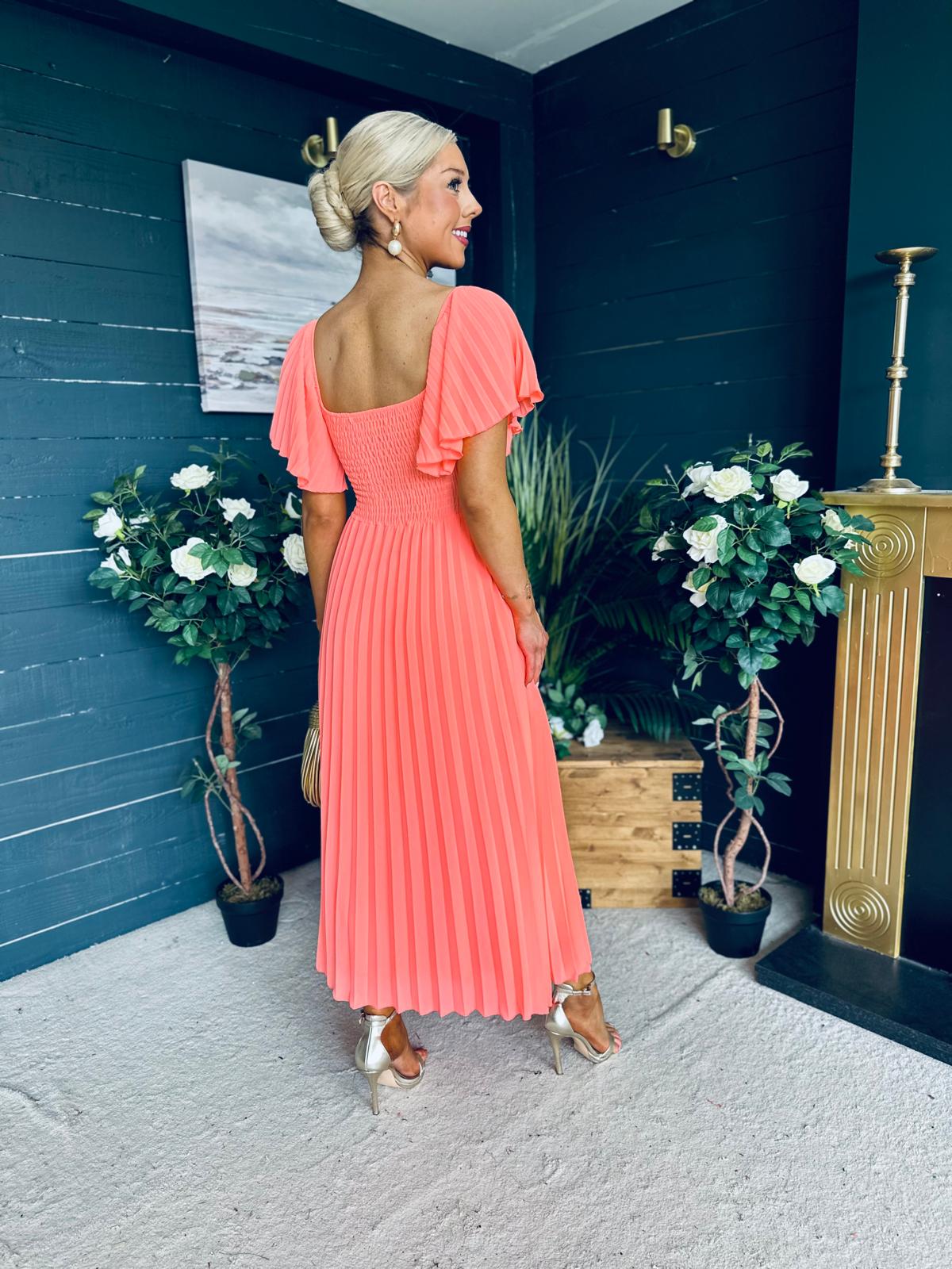 Selma Pleated Midi Dress Peach