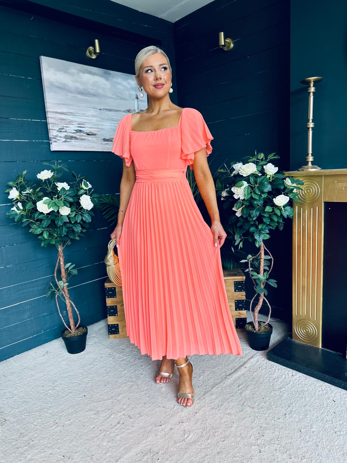 Selma Pleated Midi Dress Peach