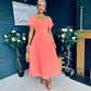 Selma Pleated Midi Dress Peach