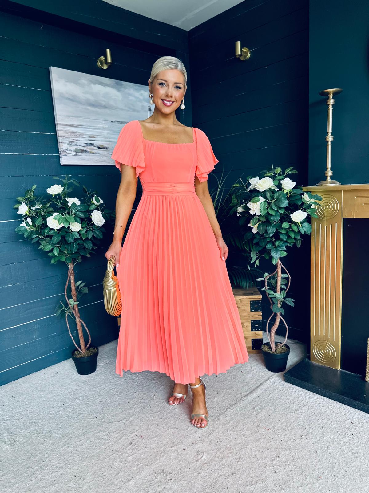 Selma Pleated Midi Dress Peach