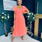Selma Pleated Midi Dress Peach