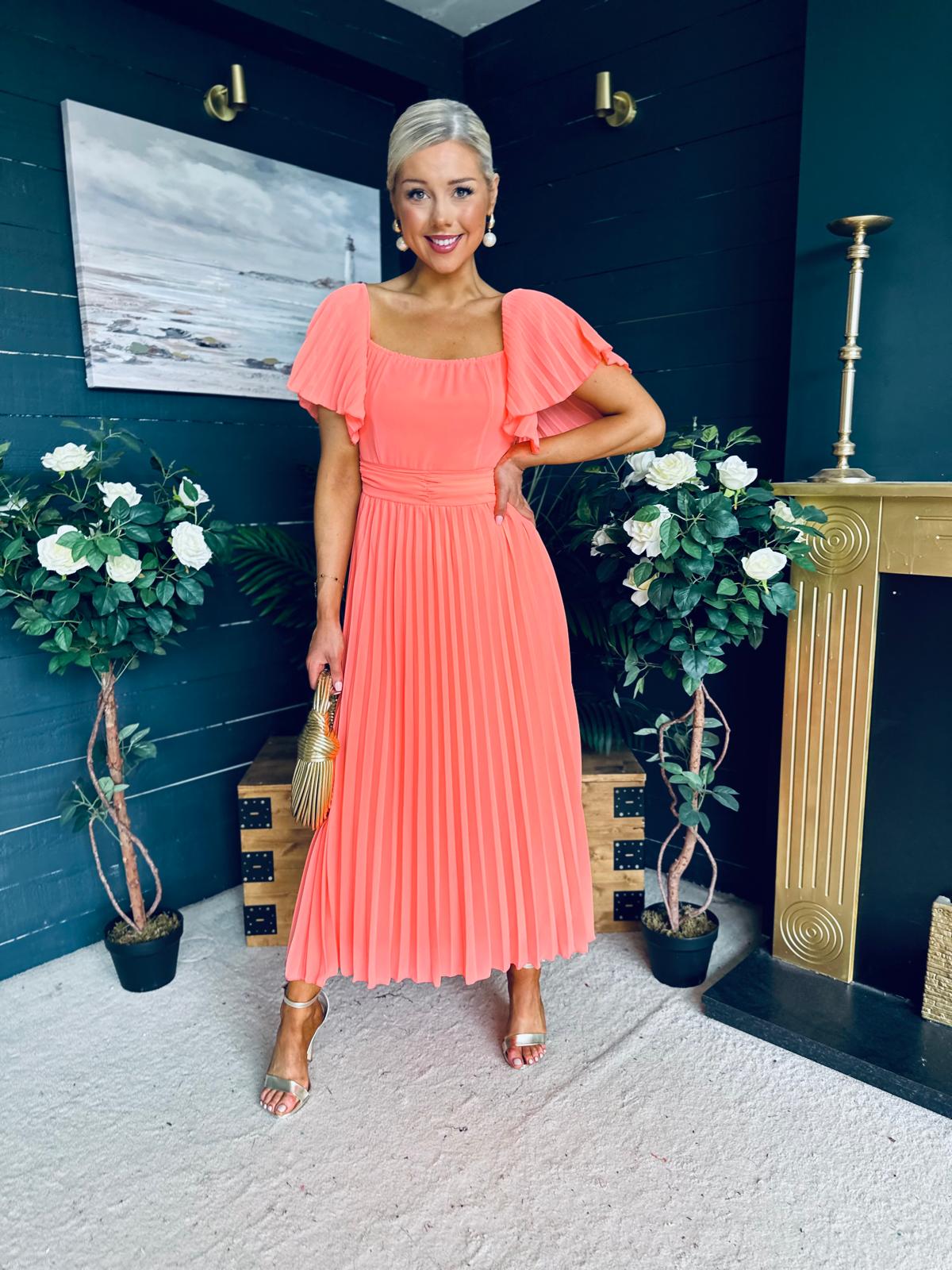 Selma Pleated Midi Dress Peach