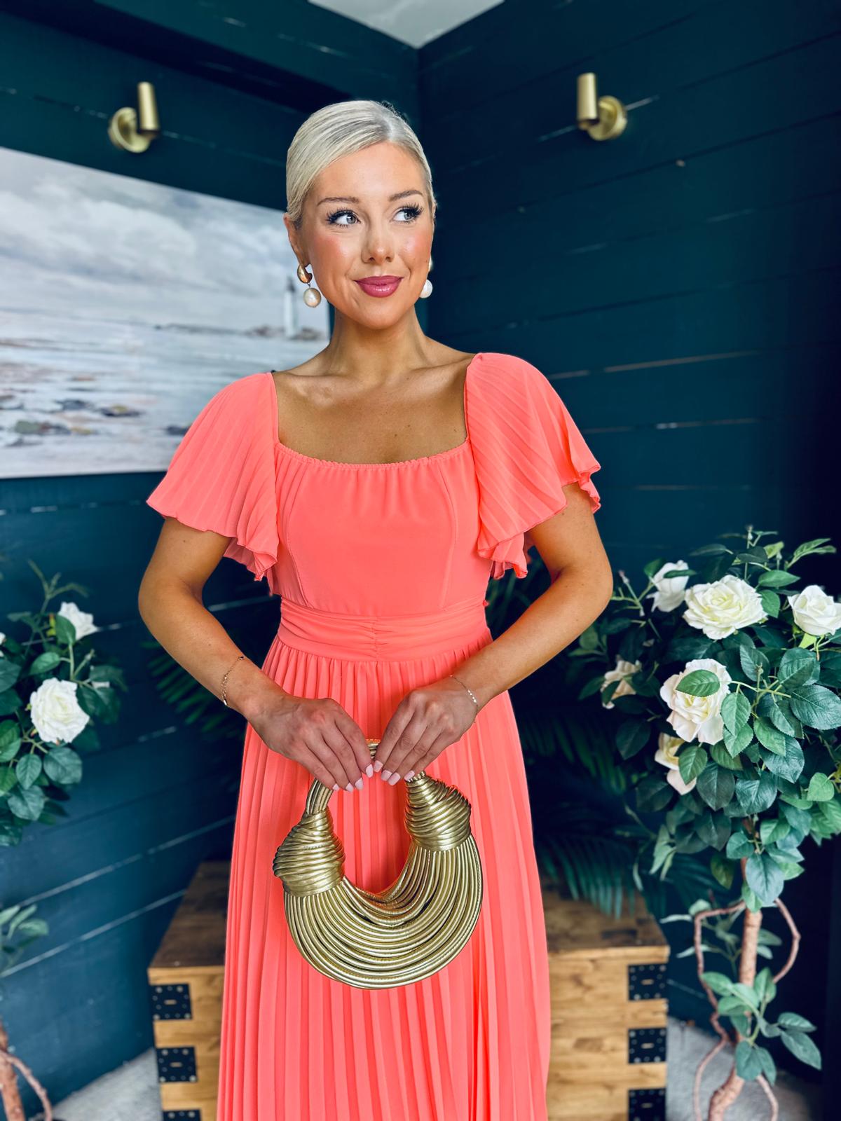 Selma Pleated Midi Dress Peach