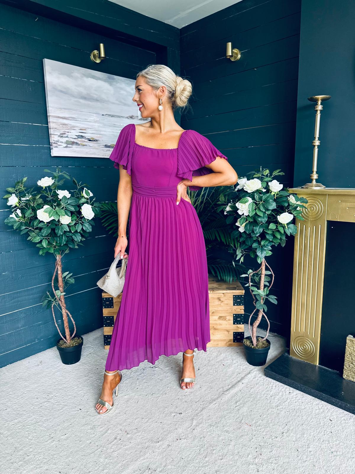 Selma Pleated Midi Dress Berry