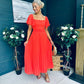 Selma Pleated Midi Dress Coral