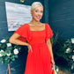 Selma Pleated Midi Dress Coral