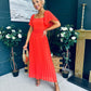 Selma Pleated Midi Dress Coral