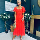 Selma Pleated Midi Dress Coral