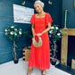 Selma Pleated Midi Dress Coral