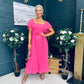 Selma Pleated Midi Dress Fuchsia