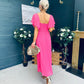 Selma Pleated Midi Dress Fuchsia