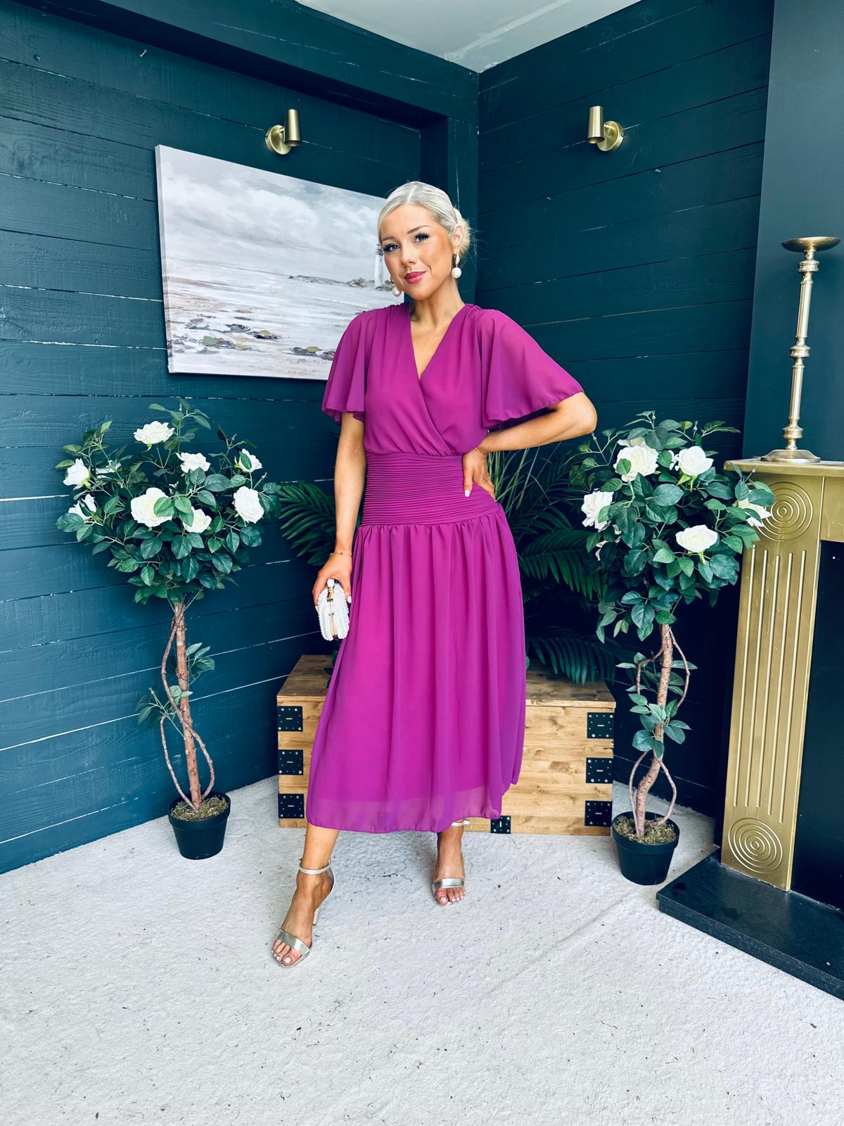 Molly Drop Waist Midi Dress Berry