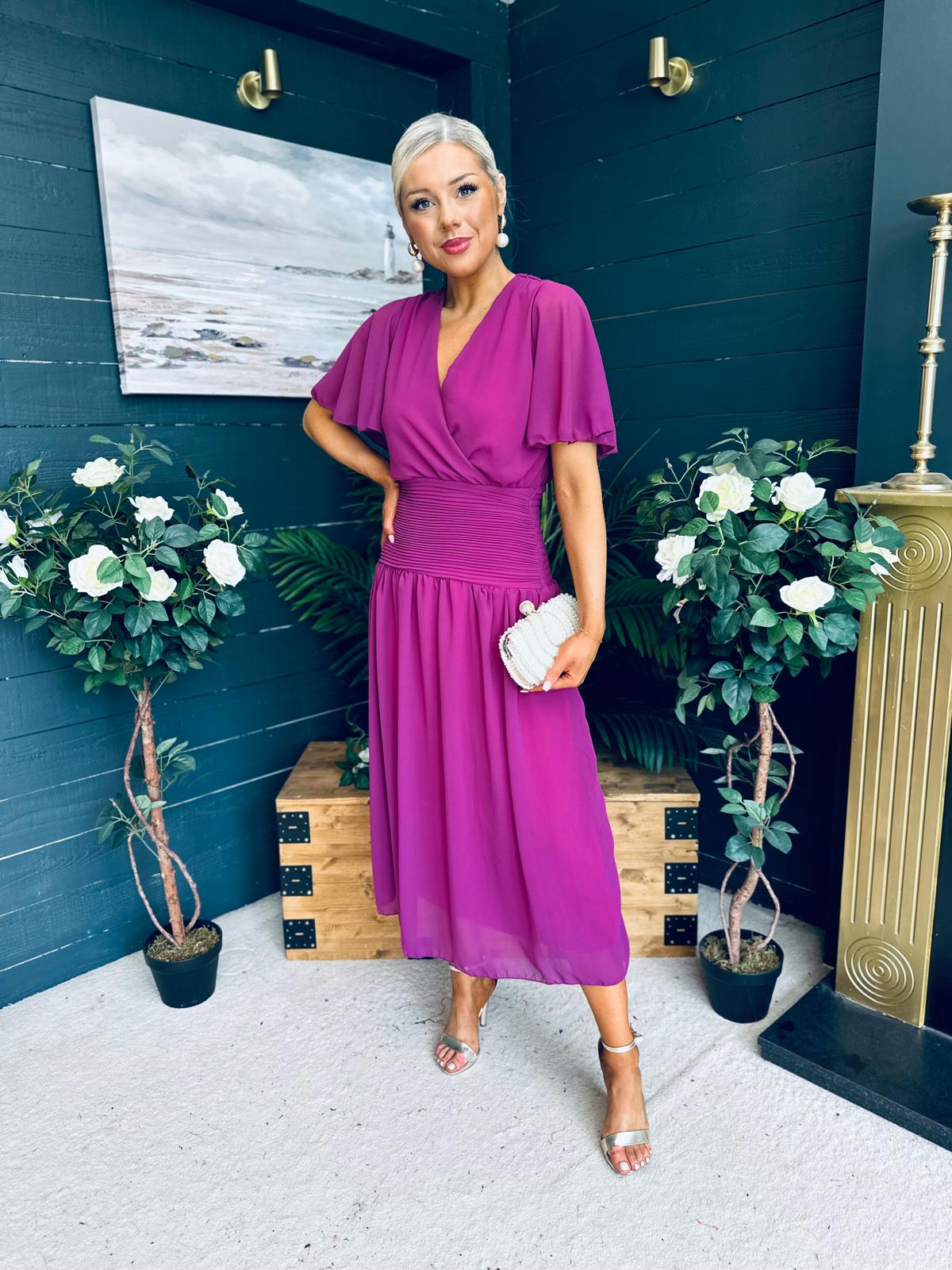Molly Drop Waist Midi Dress Berry