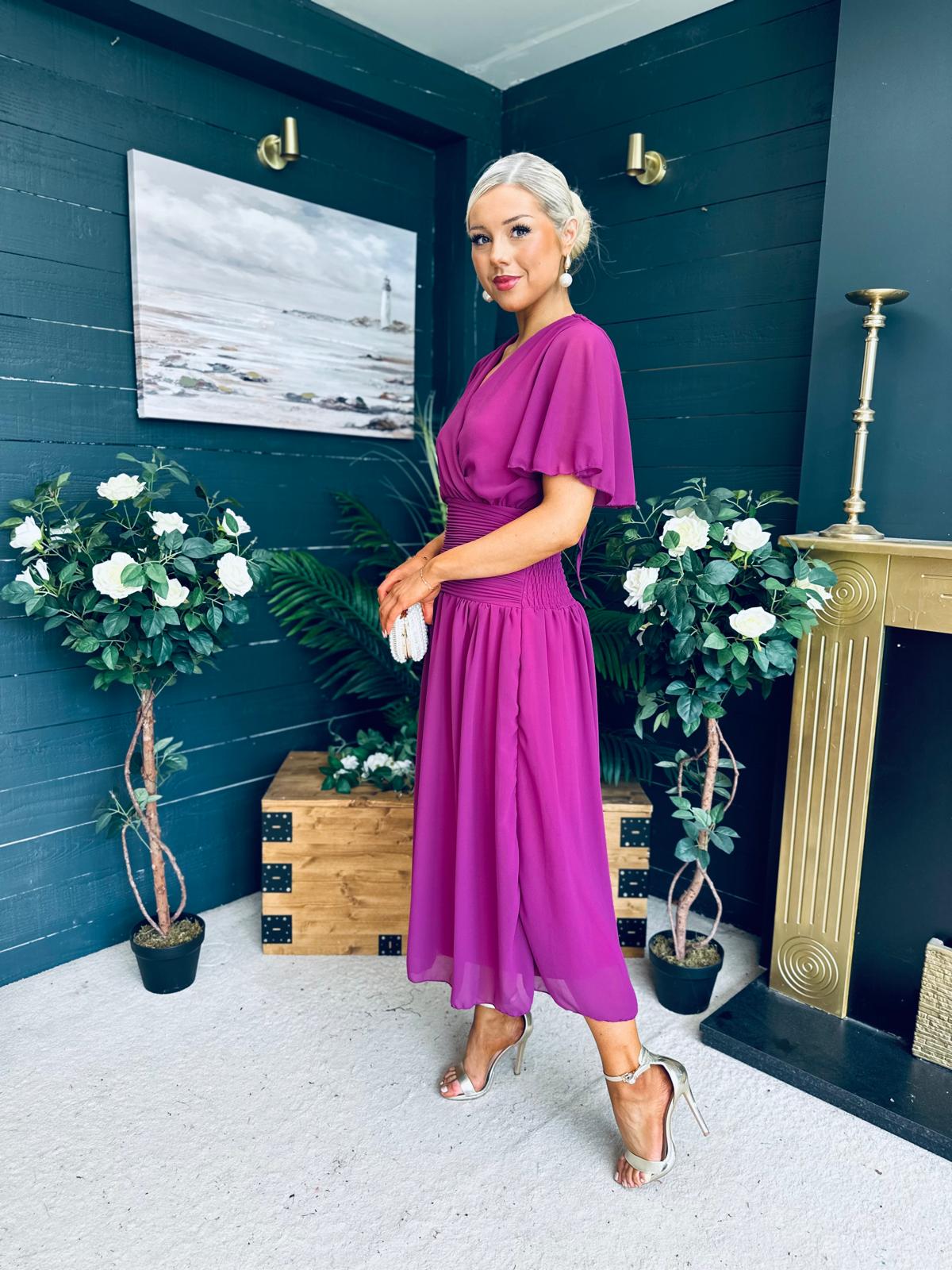 Molly Drop Waist Midi Dress Berry