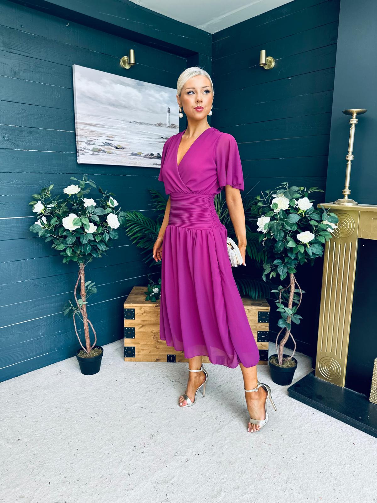 Molly Drop Waist Midi Dress Berry
