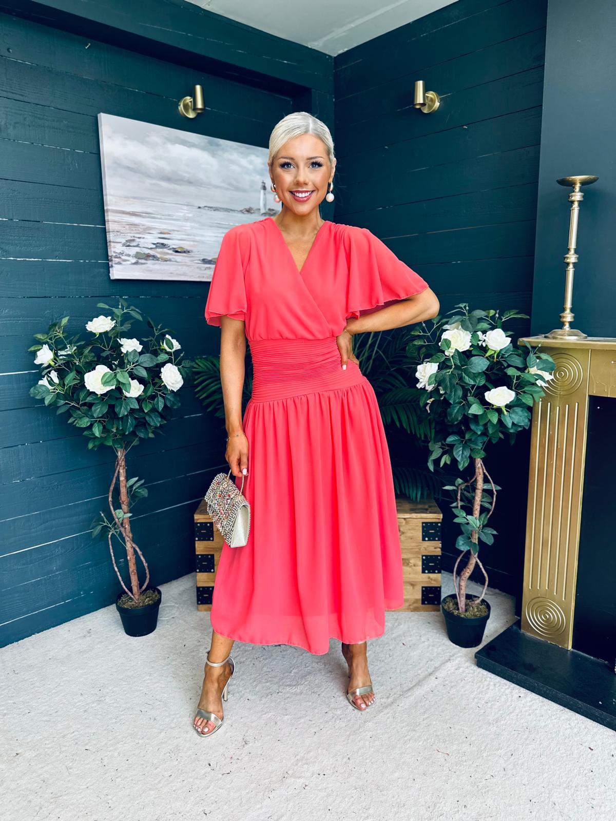 Molly Drop Waist Midi Dress Coral