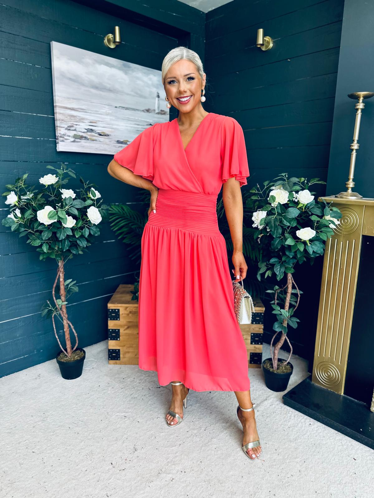 Molly Drop Waist Midi Dress Coral