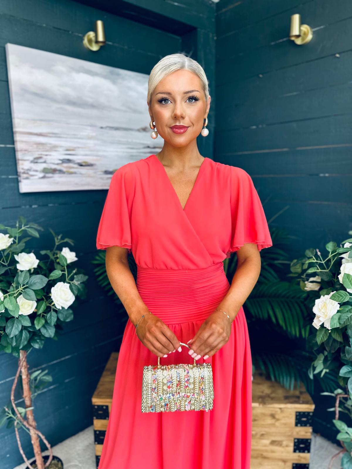 Molly Drop Waist Midi Dress Coral