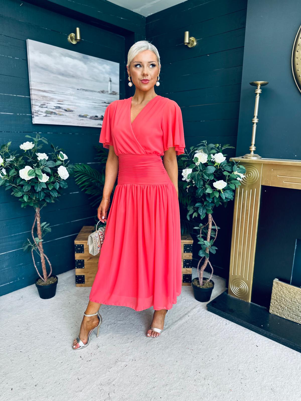 Molly Drop Waist Midi Dress Coral