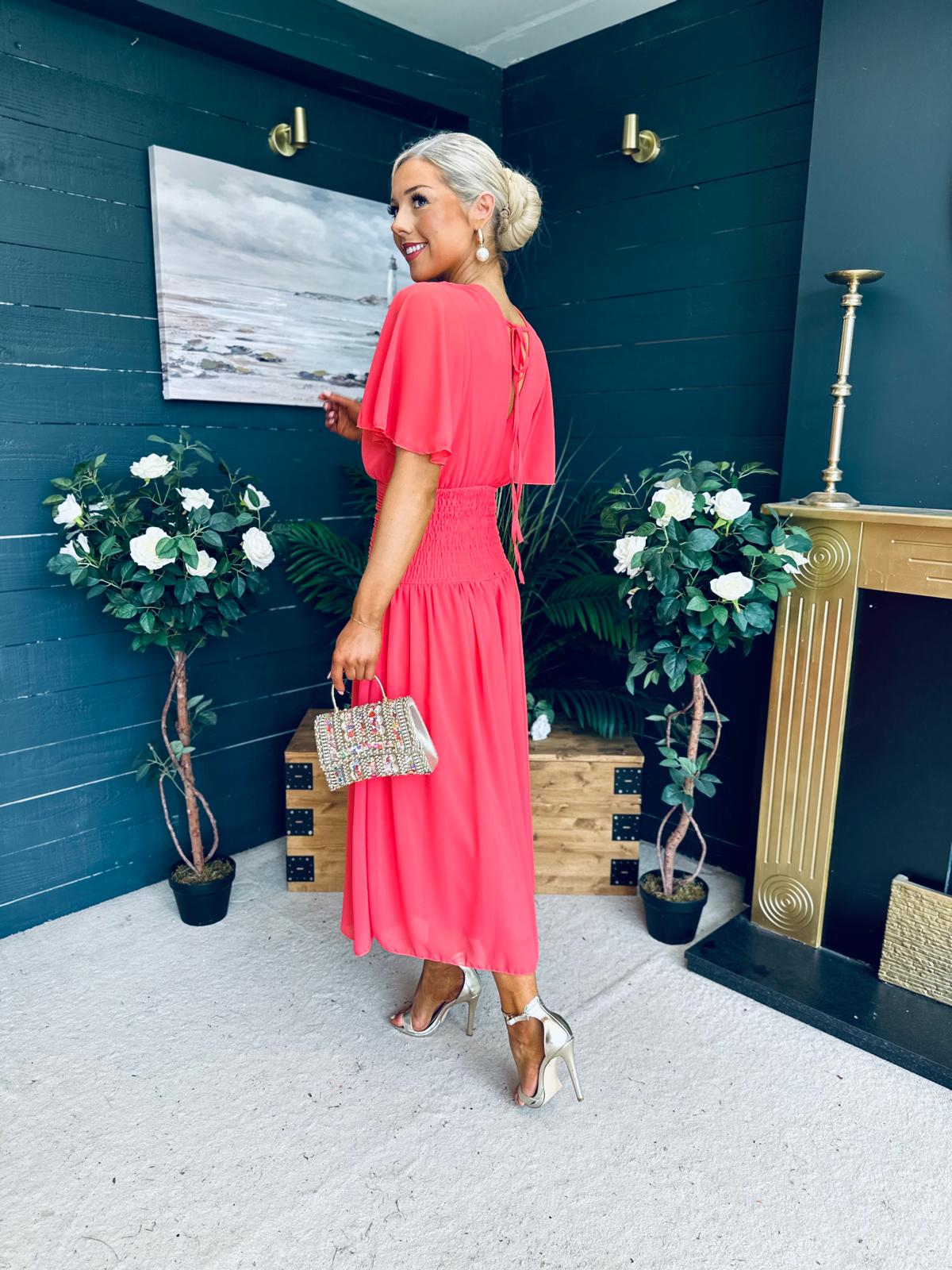 Molly Drop Waist Midi Dress Coral