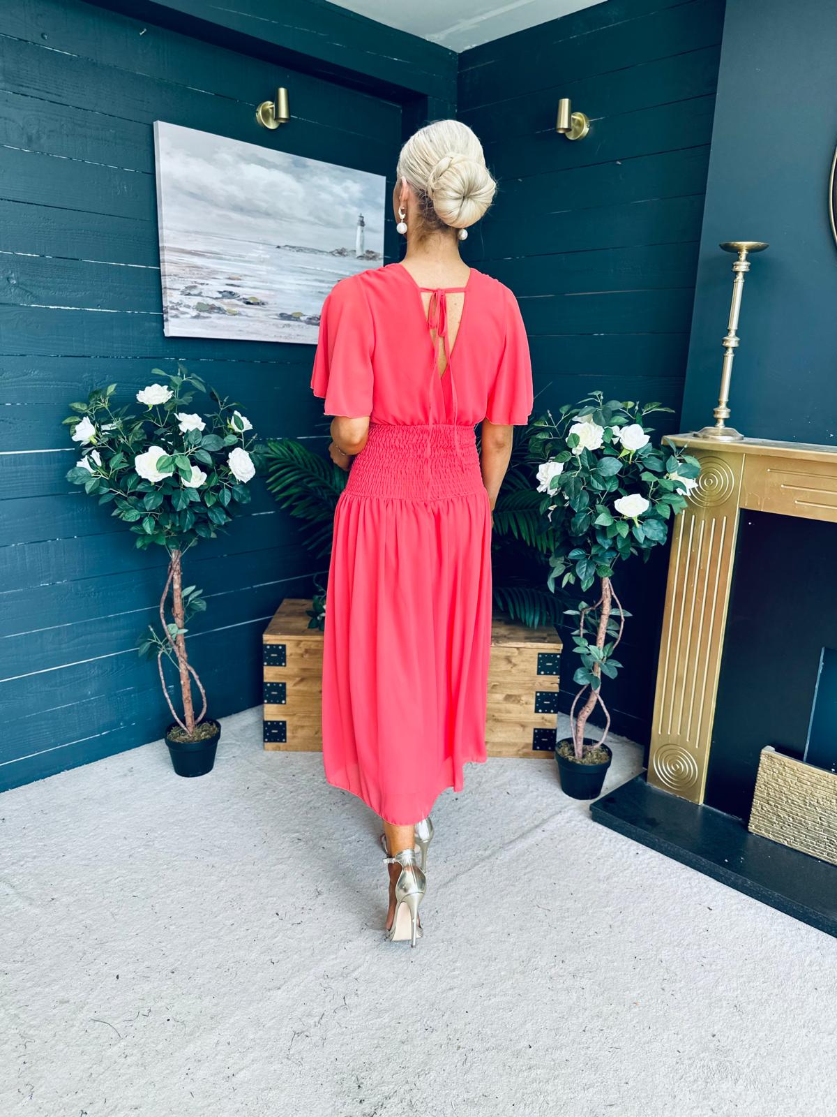 Molly Drop Waist Midi Dress Coral
