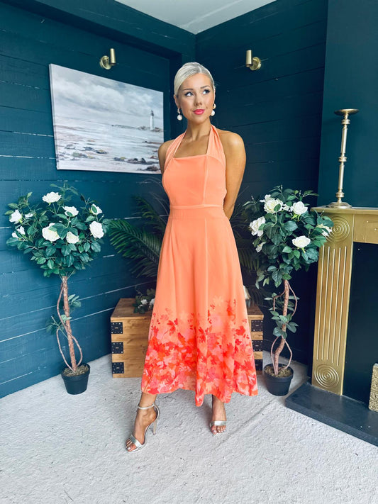 Clodagh Halterneck Midi Dress Floral Peach