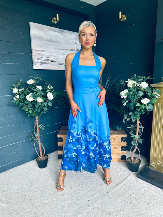 Clodagh Halterneck Midi Dress Floral Blue