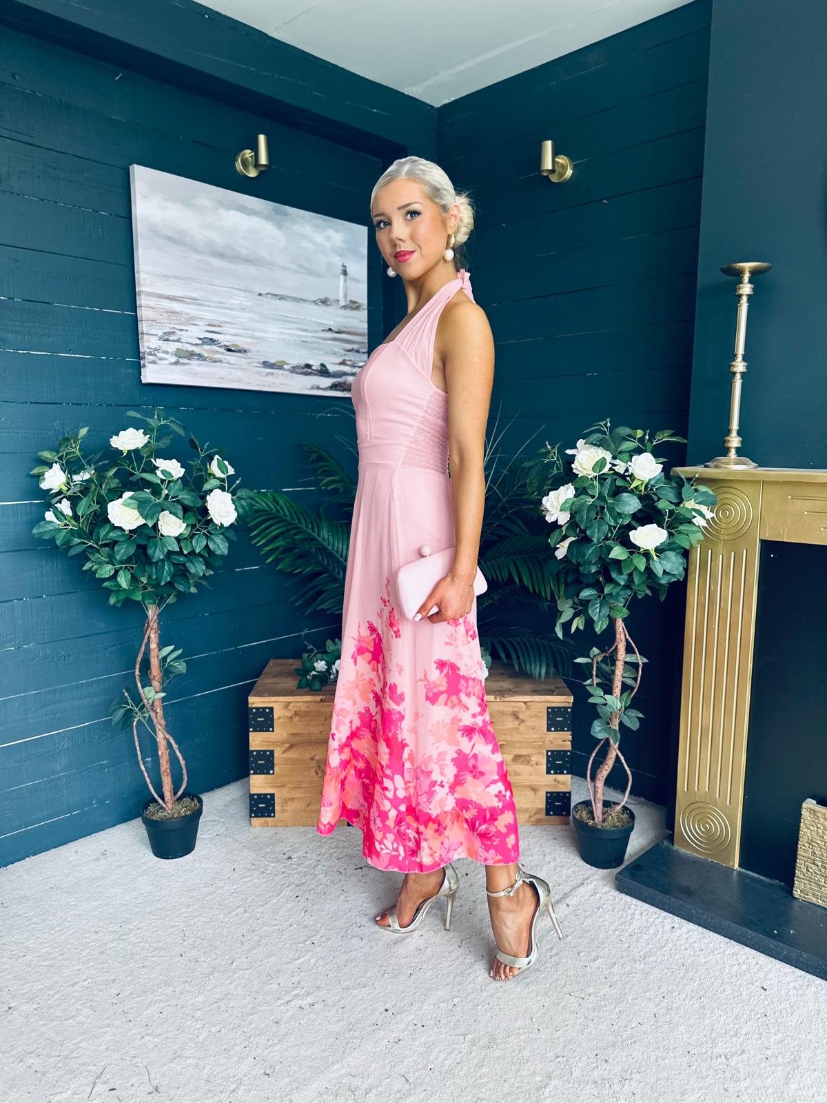 Clodagh Halterneck Midi Dress Floral Pink