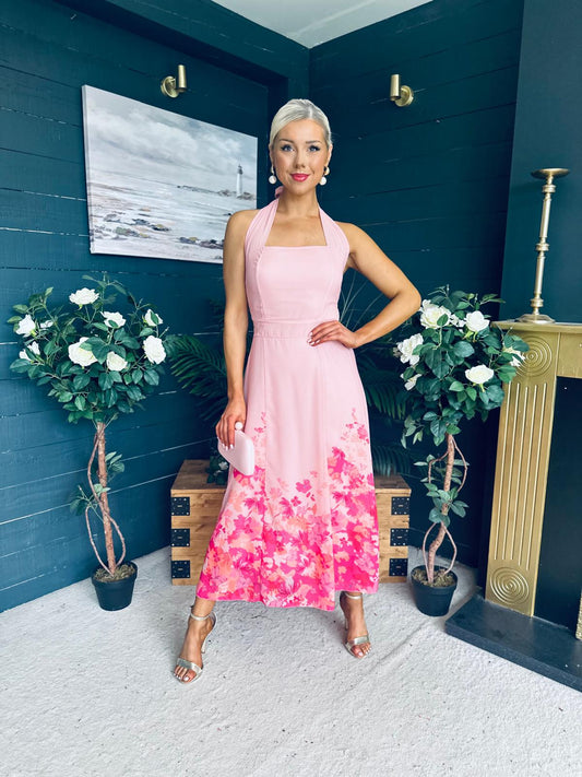 Clodagh Halterneck Midi Dress Floral Pink
